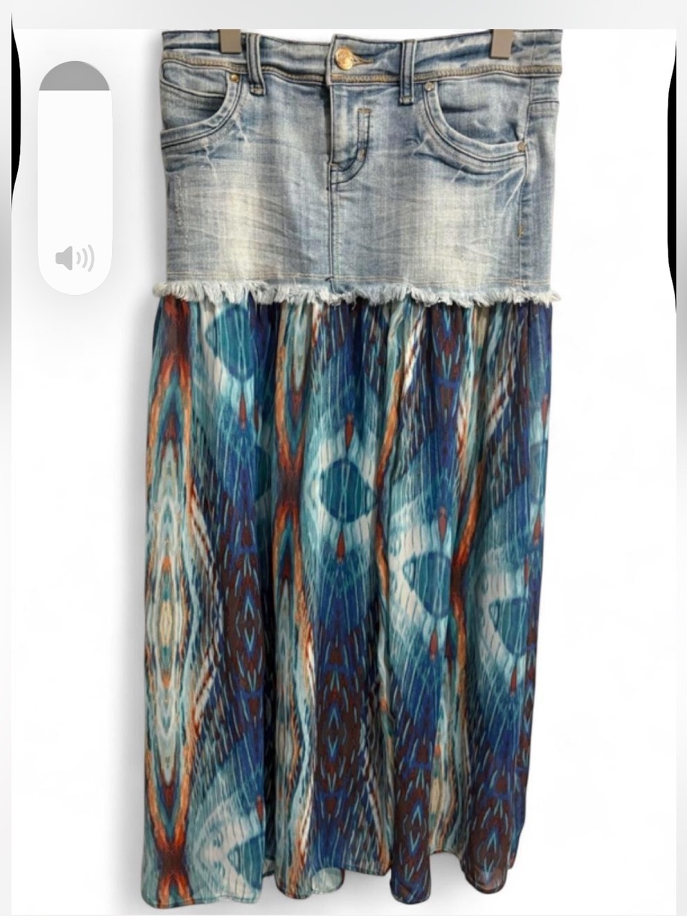 Baby Phat Blue, Teal & Orange Printed Denim Maxi Skirt
